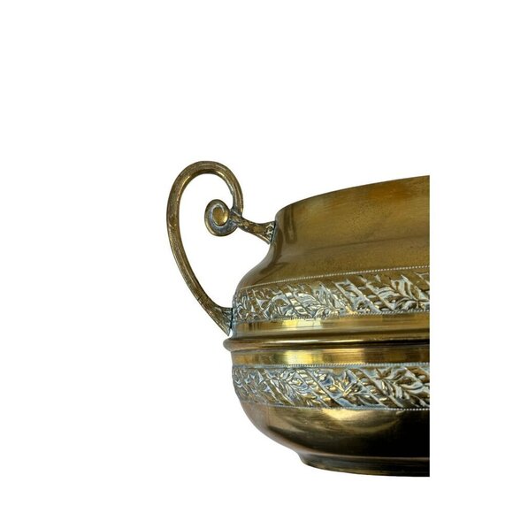 Vintage 80s Hammered Brass Oval Shape Cachepot Planter Size 13" Length - Picture 13 of 16